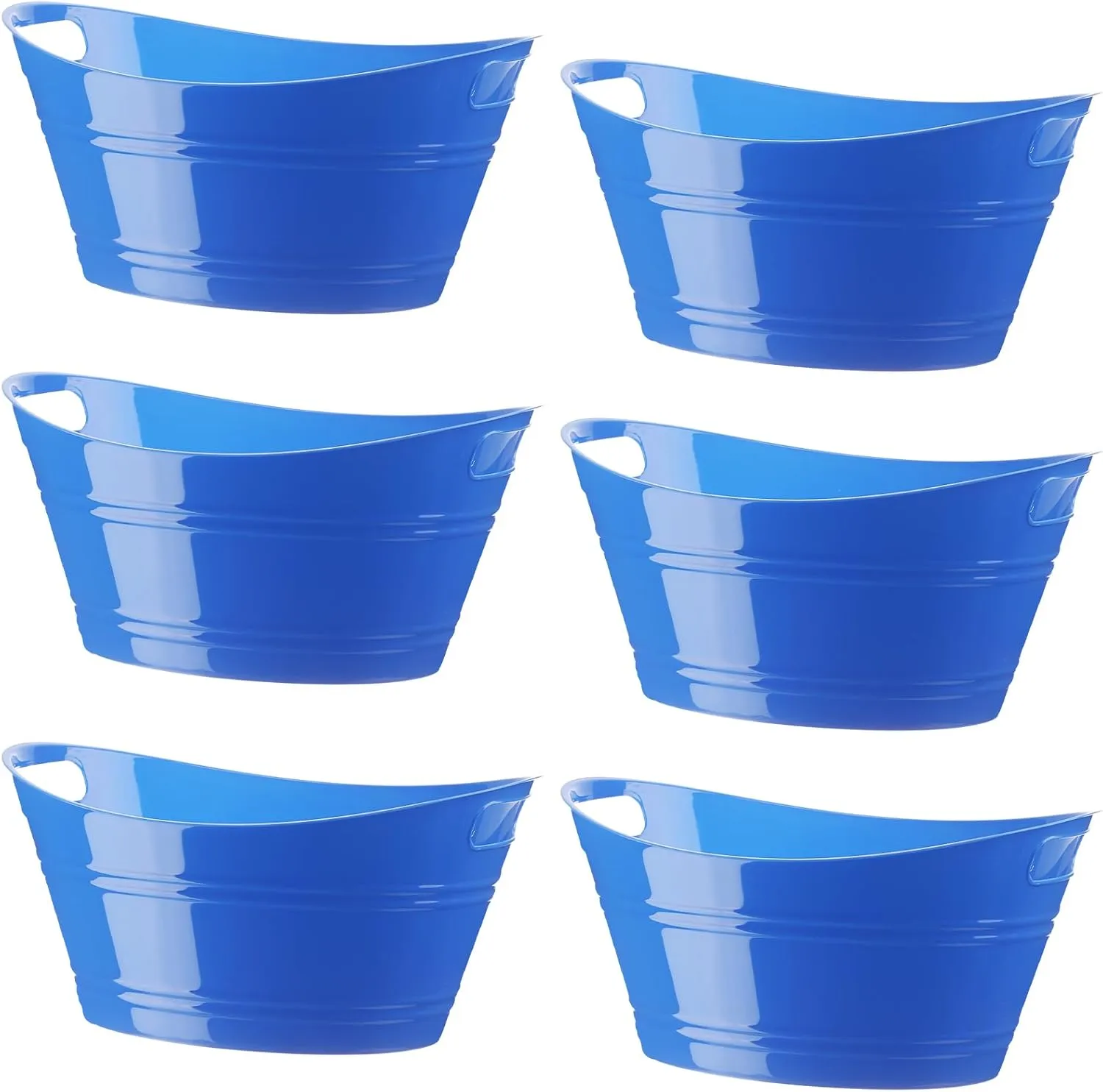 Patelai 6 Pcs Ice Buckets Bulk, Plastic Ice Buckets with Handles, Oval Storage Tub, Large Capacity Ice Drink Tub for Party Bar Wine Beer Champagne Beverage Bottle Cooler(4.5 Liter,Blue)