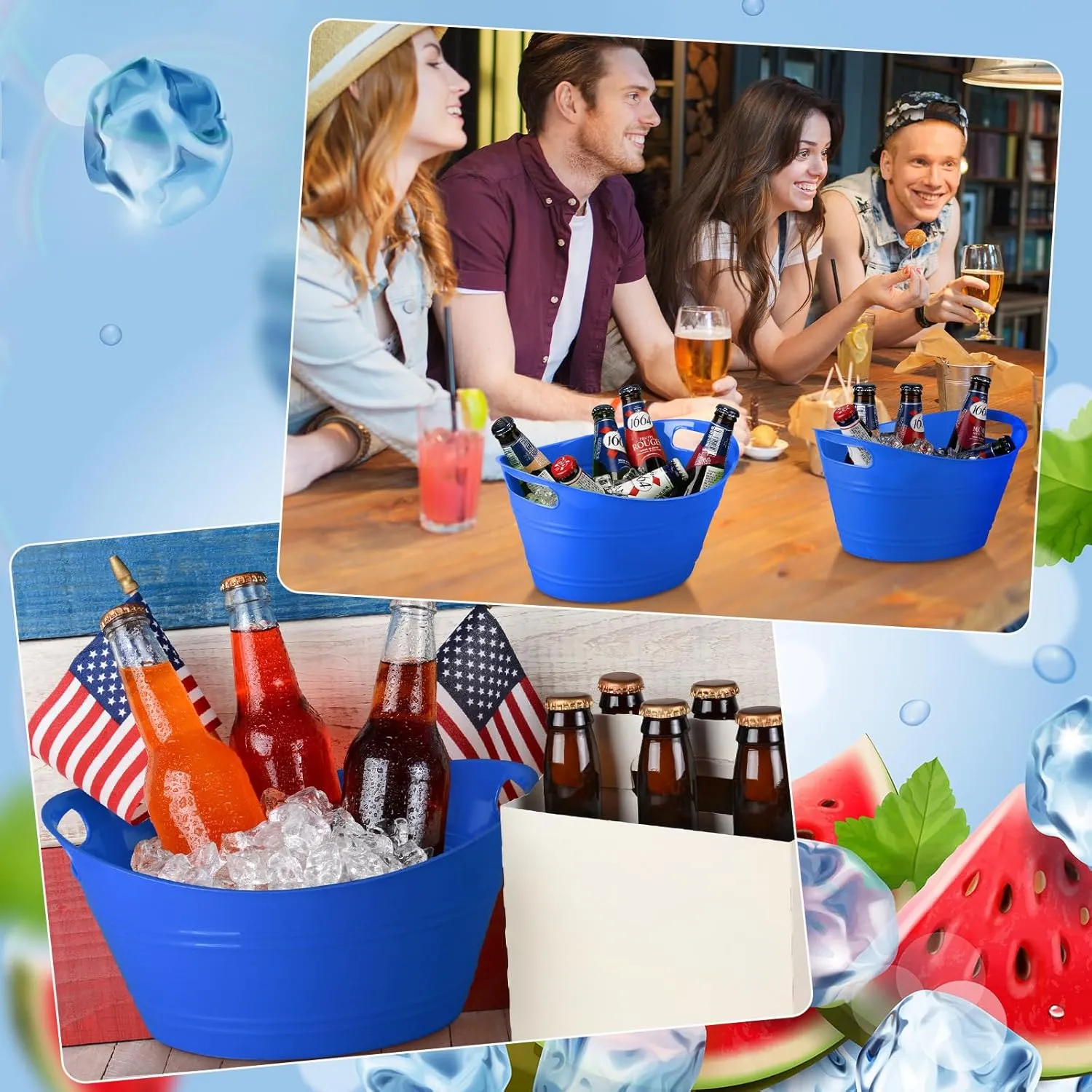Patelai 6 Pcs Ice Buckets Bulk, Plastic Ice Buckets with Handles, Oval Storage Tub, Large Capacity Ice Drink Tub for Party Bar Wine Beer Champagne Beverage Bottle Cooler(4.5 Liter,Blue)