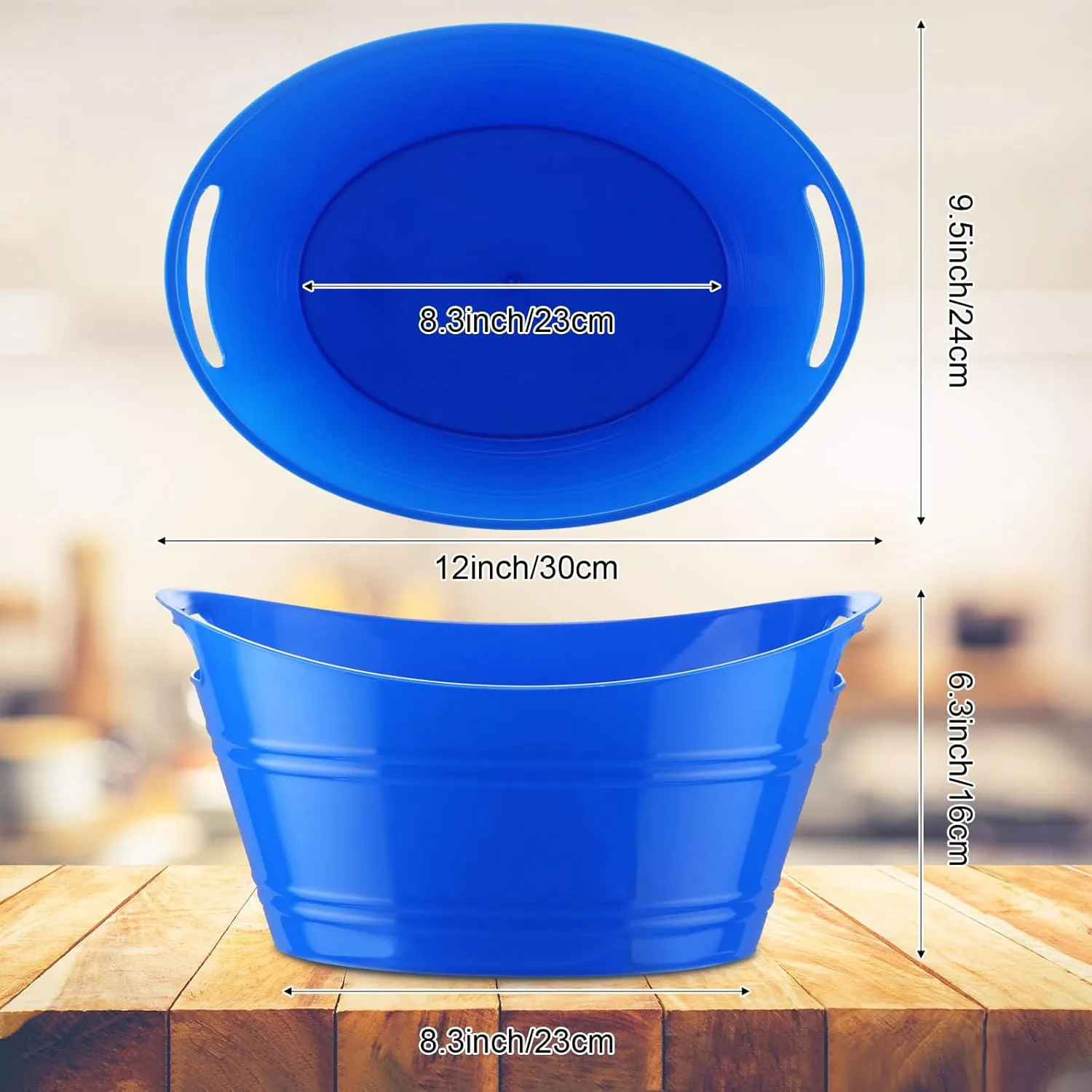 Patelai 6 Pcs Ice Buckets Bulk, Plastic Ice Buckets with Handles, Oval Storage Tub, Large Capacity Ice Drink Tub for Party Bar Wine Beer Champagne Beverage Bottle Cooler(4.5 Liter,Blue)