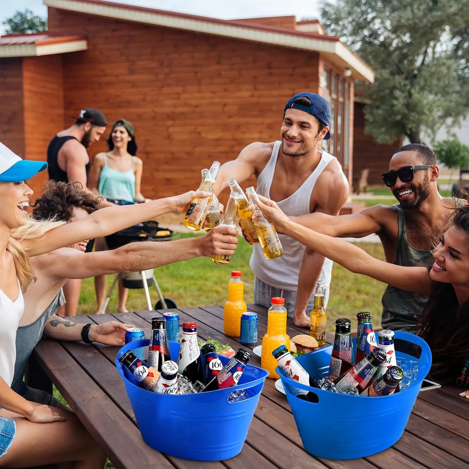 Patelai 6 Pcs Ice Buckets Bulk, Plastic Ice Buckets with Handles, Oval Storage Tub, Large Capacity Ice Drink Tub for Party Bar Wine Beer Champagne Beverage Bottle Cooler(4.5 Liter,Blue)