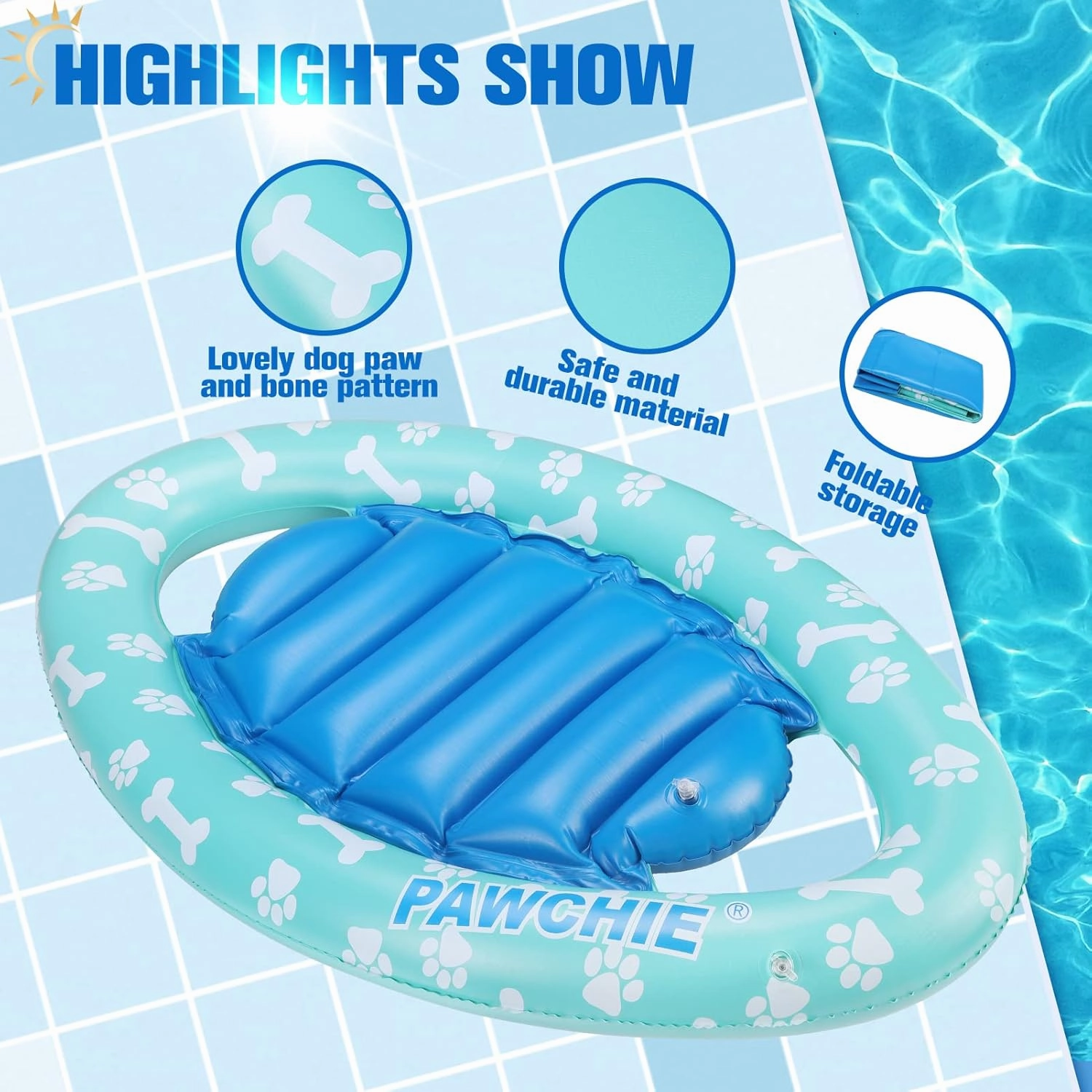 PAWCHIE Dog Pool Float - Inflatable Rafts, Inflatable Ride-ons for Kids Pets Summer Outdoor Water Games, Swimming Pool Water Toy