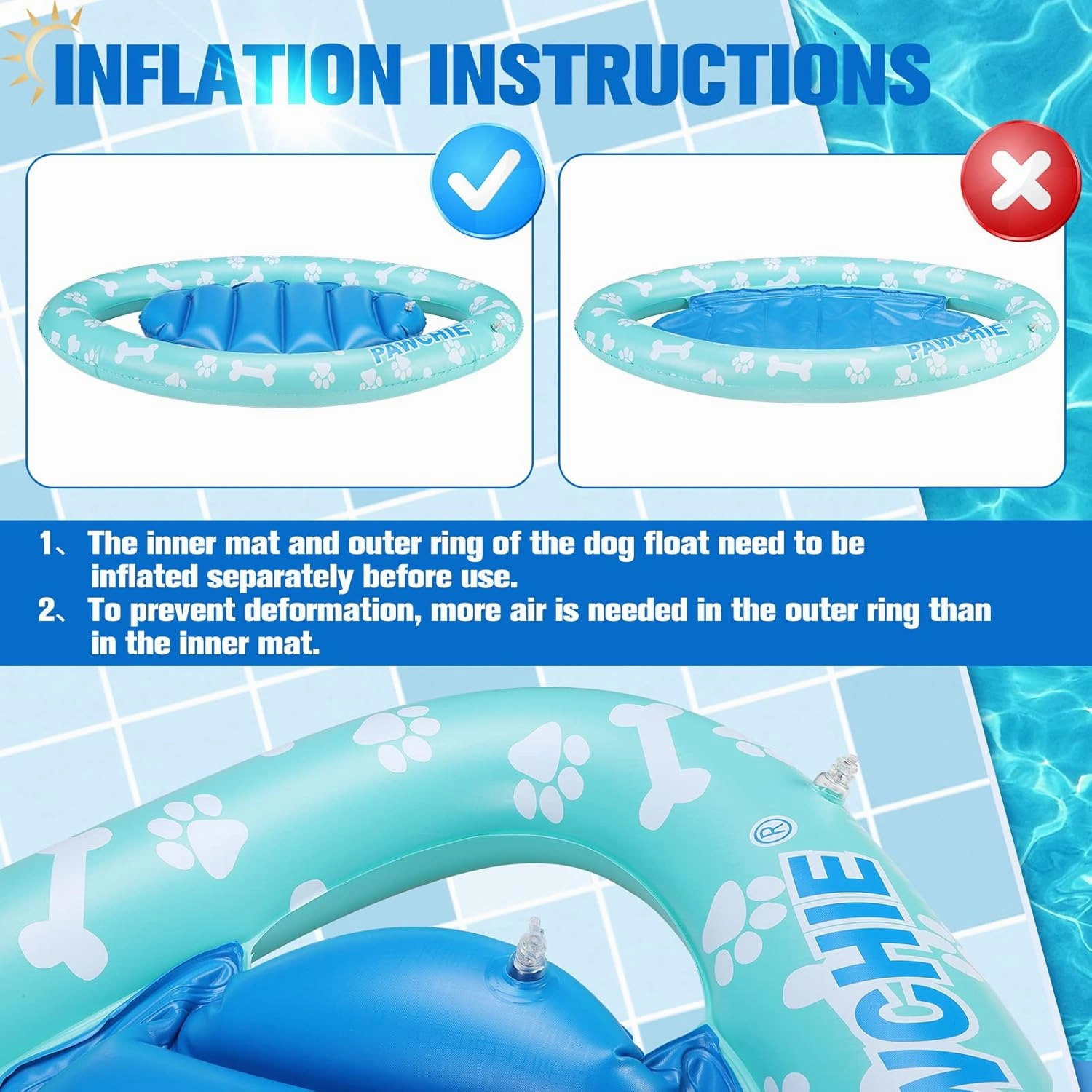 PAWCHIE Dog Pool Float - Inflatable Rafts, Inflatable Ride-ons for Kids Pets Summer Outdoor Water Games, Swimming Pool Water Toy