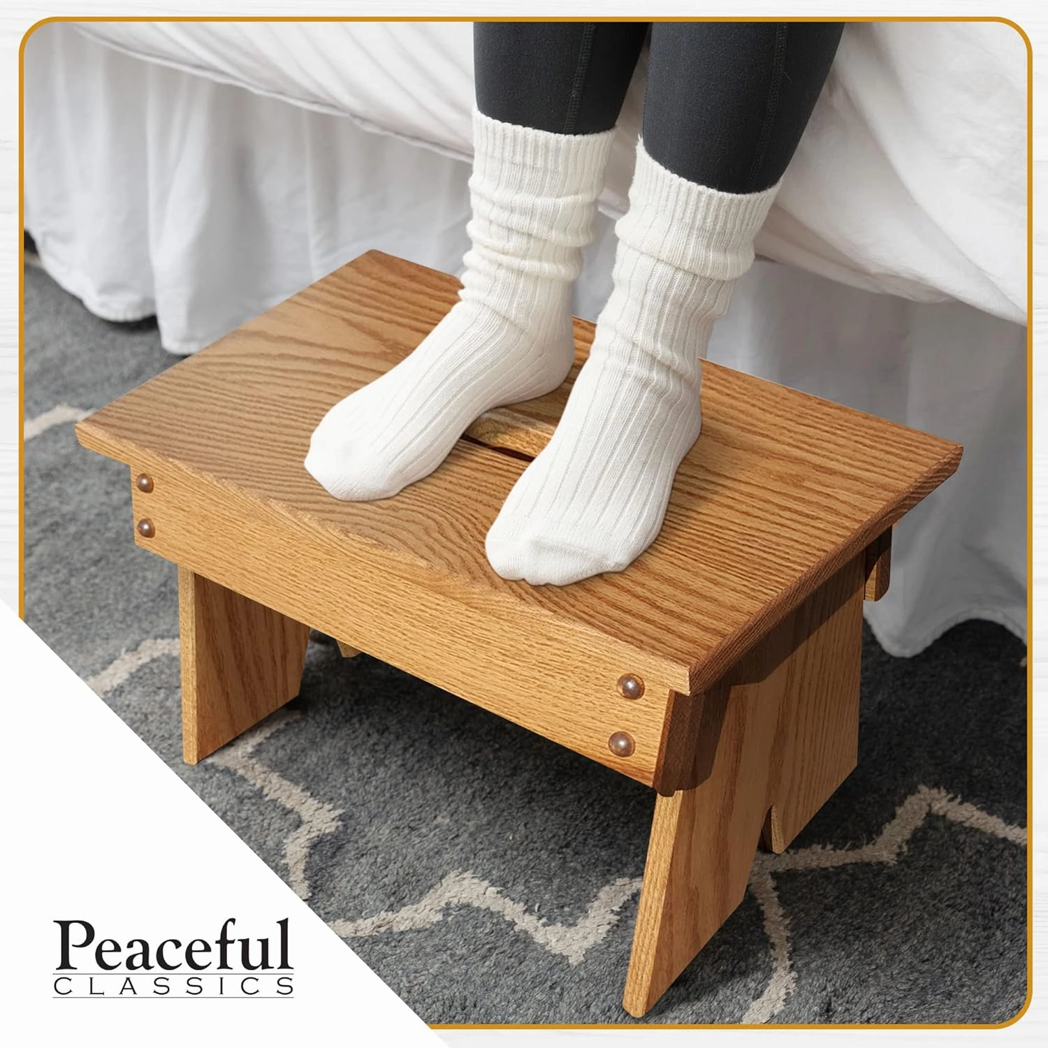 Peaceful Classics Amish Handmade Kids Step Stool - Multipurpose Foot Stool for Bathroom, Bedroom, Living Room or Kitchen - Solid Oak (9" High, Provincial)