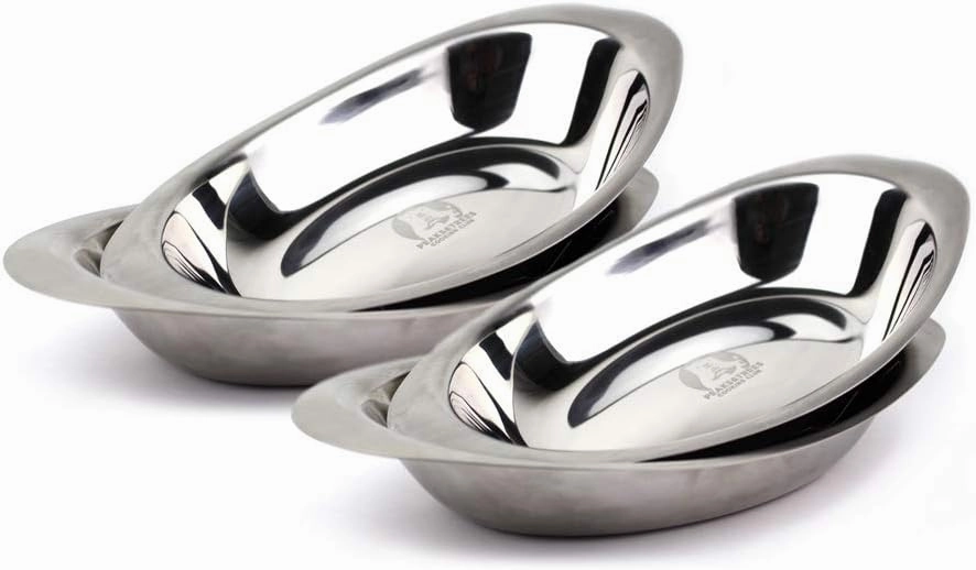 PEAKS&TREES 18/8 Stainless Stell Dinner Plate, Round Plates, 4 in 1, Camping Hiking Picnic BBQ with mesh bag 【made in Japan】 (4 Person set)