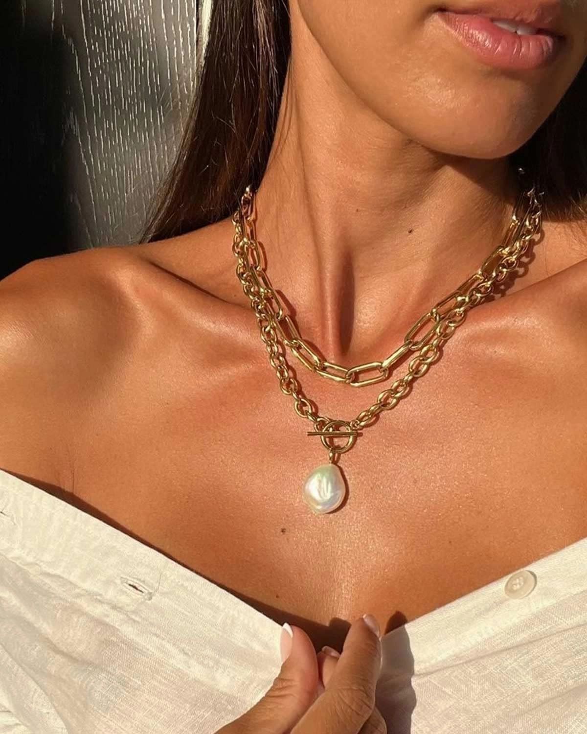 Pearl Pendant Necklace 18K Gold Plated