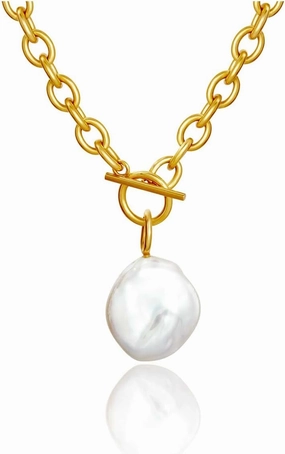 Pearl Pendant Necklace 18K Gold Plated