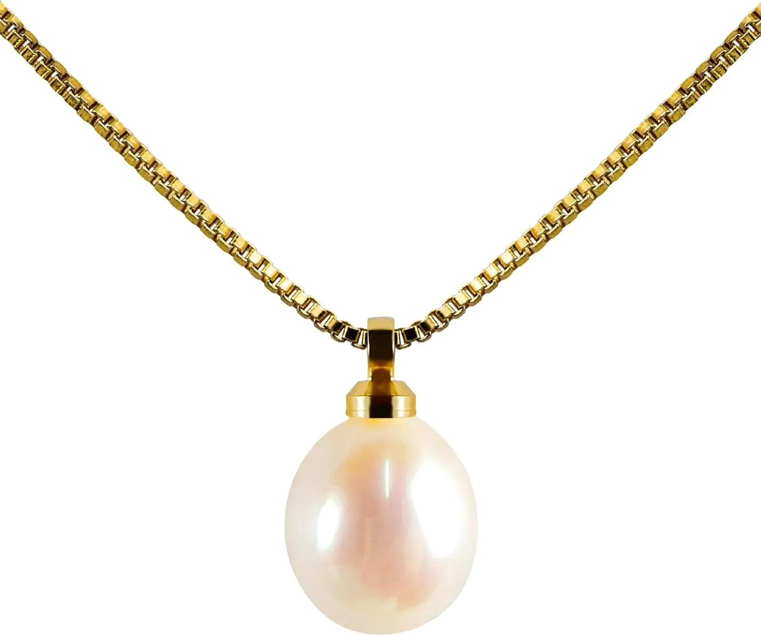 PEARLIE Dainty Pearl Pendant Necklaces for Women, Gold Choker Pearl Chain Necklace 8-9mm Handmade Freshwater Cultured Pearl Necklace Women's Everyday Jewelry