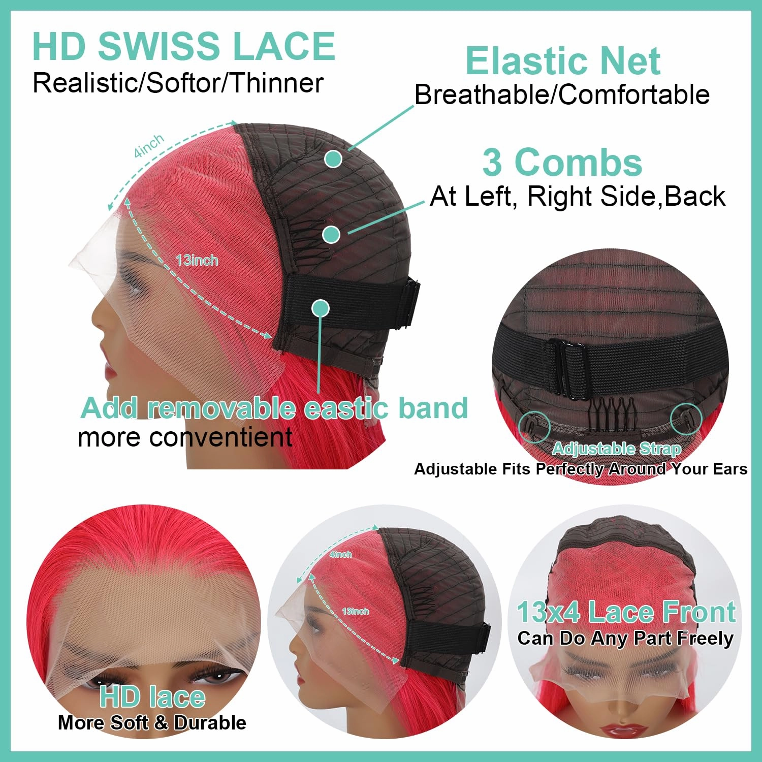 Pink Bob Wig - 100% Human Hair, Brazilian Virgin, Pre-Plucked, Natural Hairline, Transparent Lace (10")