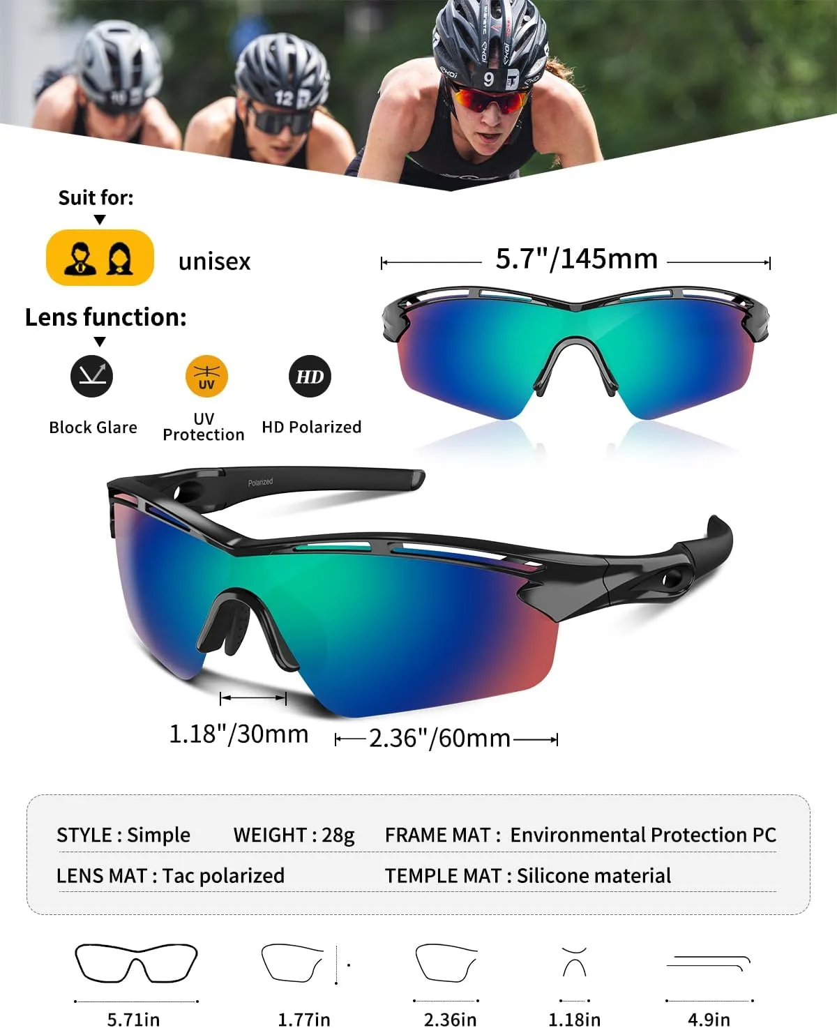 Polarized Sports Sunglasses for Men Women Youth Baseball Cycling Running Driving Fishing Tennis Golf Motor TAC UV400 TR90