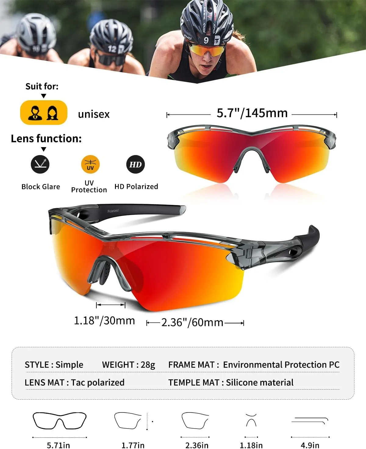 Polarized Sports Sunglasses for Men Women Youth Baseball Cycling Running Driving Fishing Tennis Golf Motor TAC UV400 TR90