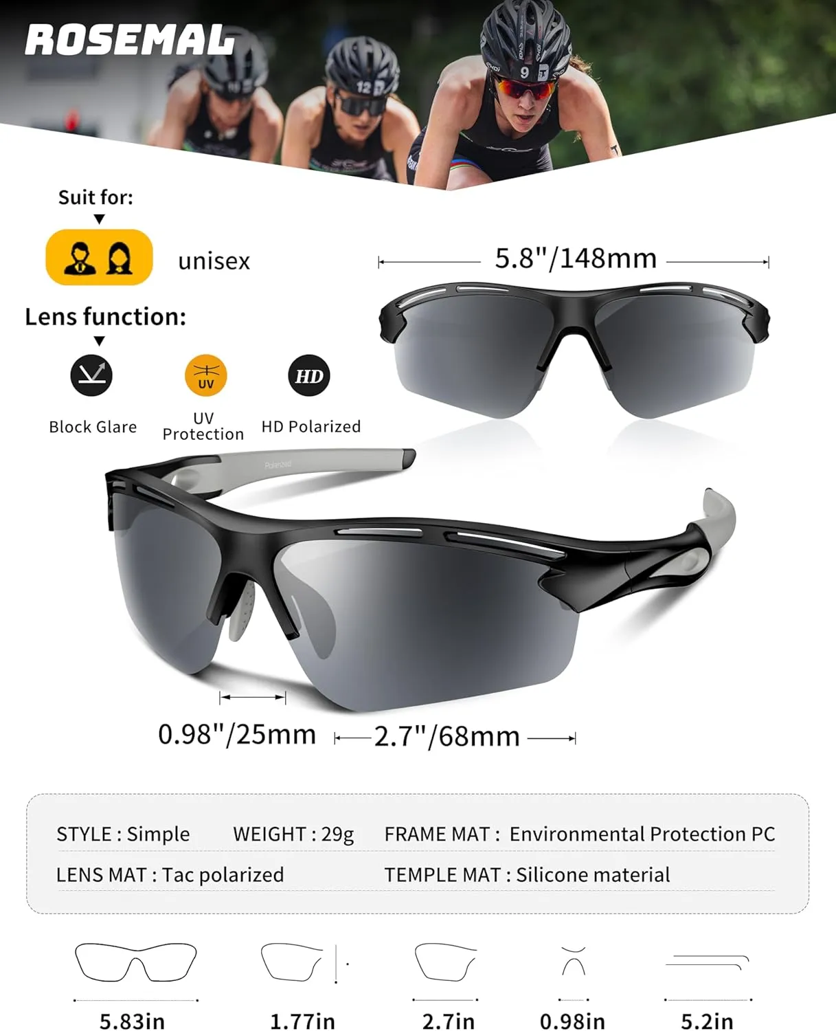 Polarized Sports Sunglasses for Men Women Youth Baseball Running Cycling Driving Fishing Tennis Golf Motor TAC UV400 TR90