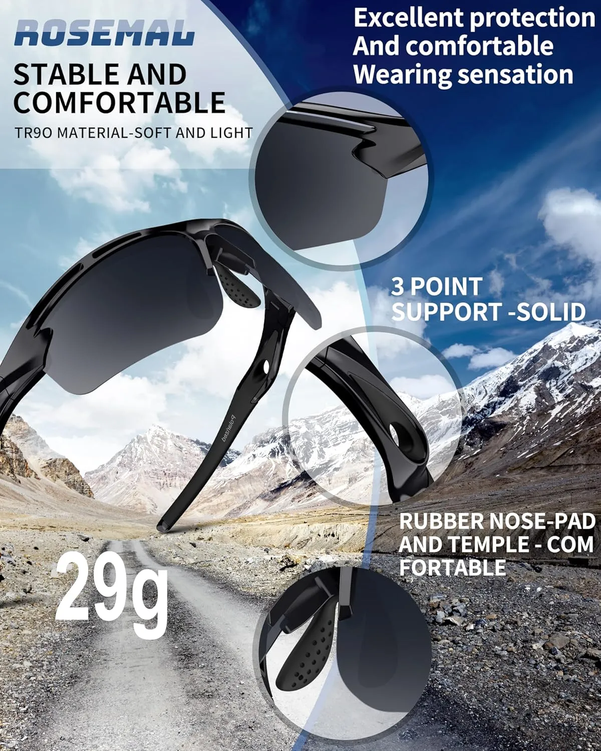Polarized Sports Sunglasses for Men Women Youth Baseball Running Cycling Driving Fishing Tennis Golf Motor TAC UV400 TR90
