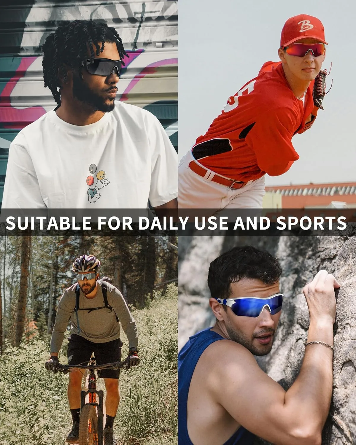 Polarized Sports Sunglasses for Men Women Youth Baseball Running Fishing Tennis Golf Cycling Driving Motor TAC UV400 TR90