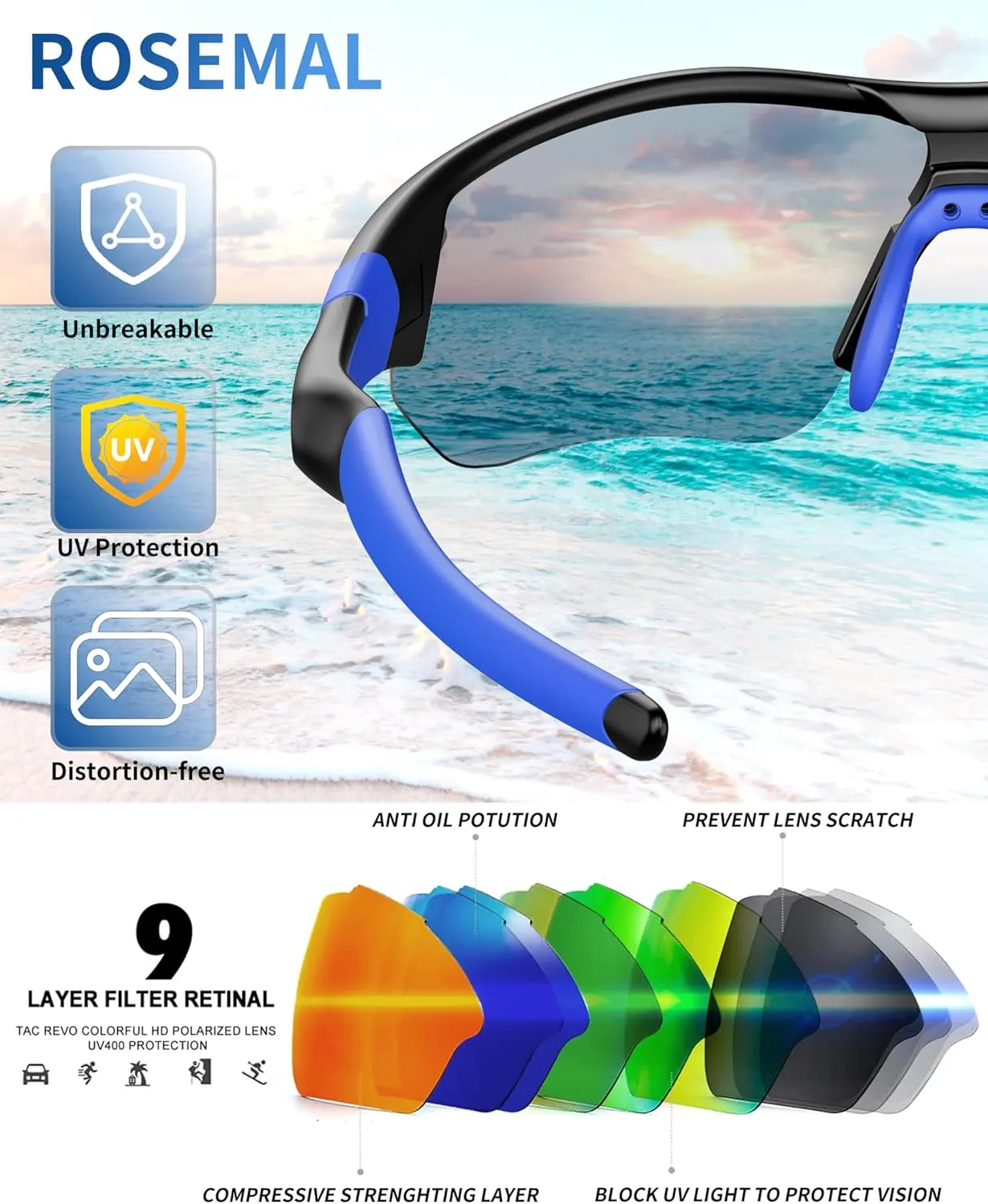 Polarized Sports Sunglasses for Men Women Youth Baseball Running Fishing Tennis Golf Cycling Driving Motor TAC UV400 TR90