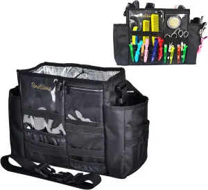 Polyester Hairdressing Bag, Hairdresser Barber Tool Bag with Shoulder Strap and Waist Belt Hair Stylist Scissor Bag with Heat Insulation Material, Black