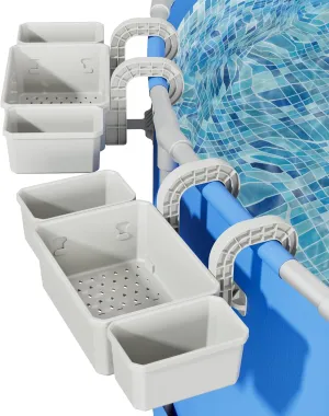 Poolside Storage Basket with 2 Cup Holders, Stretchable Pool Toy Basket for Towels Beverages, Multifunctional Poolside Holder for Most Frame Pool Accessories (2Pack)