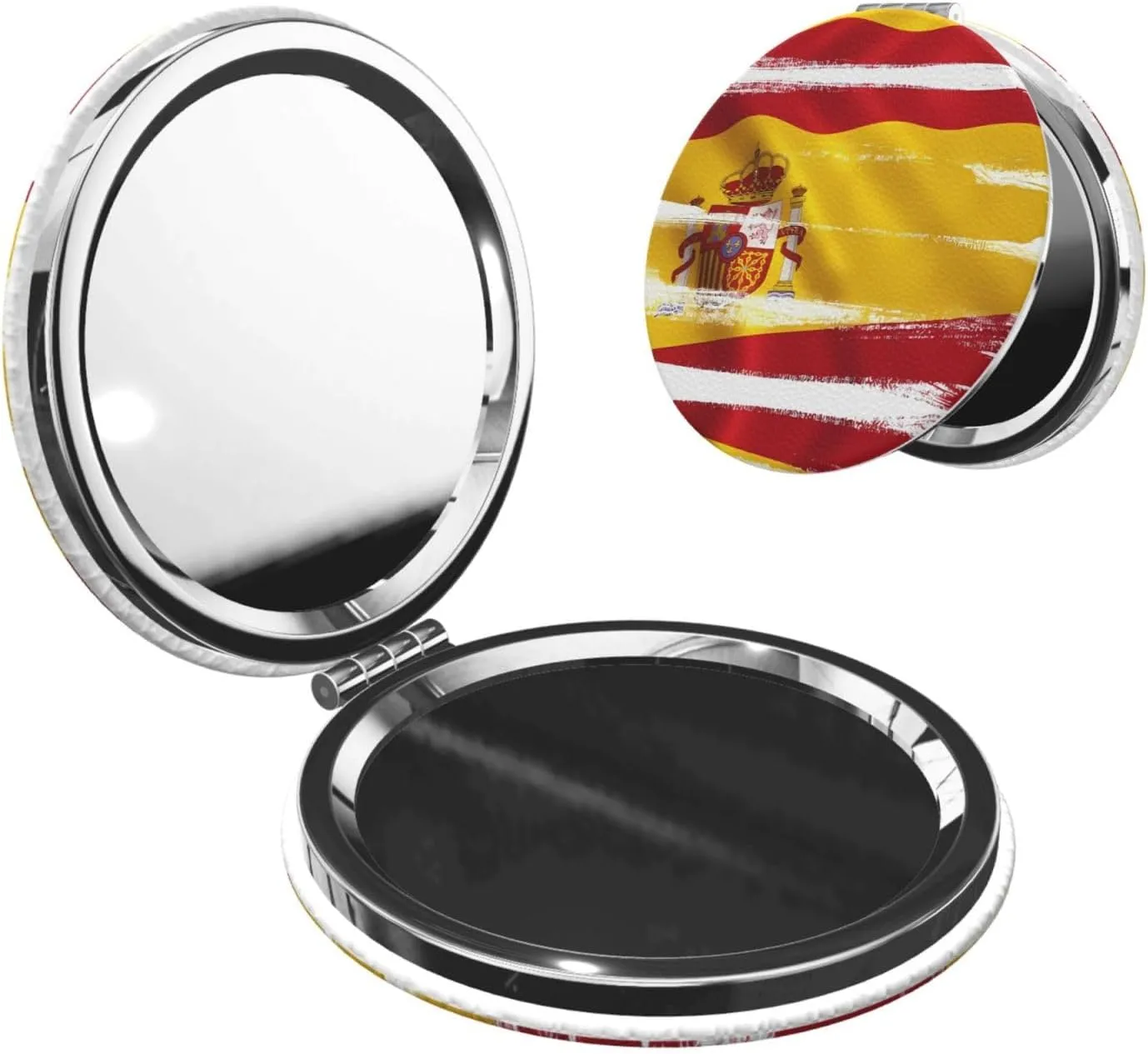 Portable Pocket Makeup Mirror Spain Flag Travel Cosmetic Mirror Round Shape Print Magnifying Compact Mirror for Eyelash