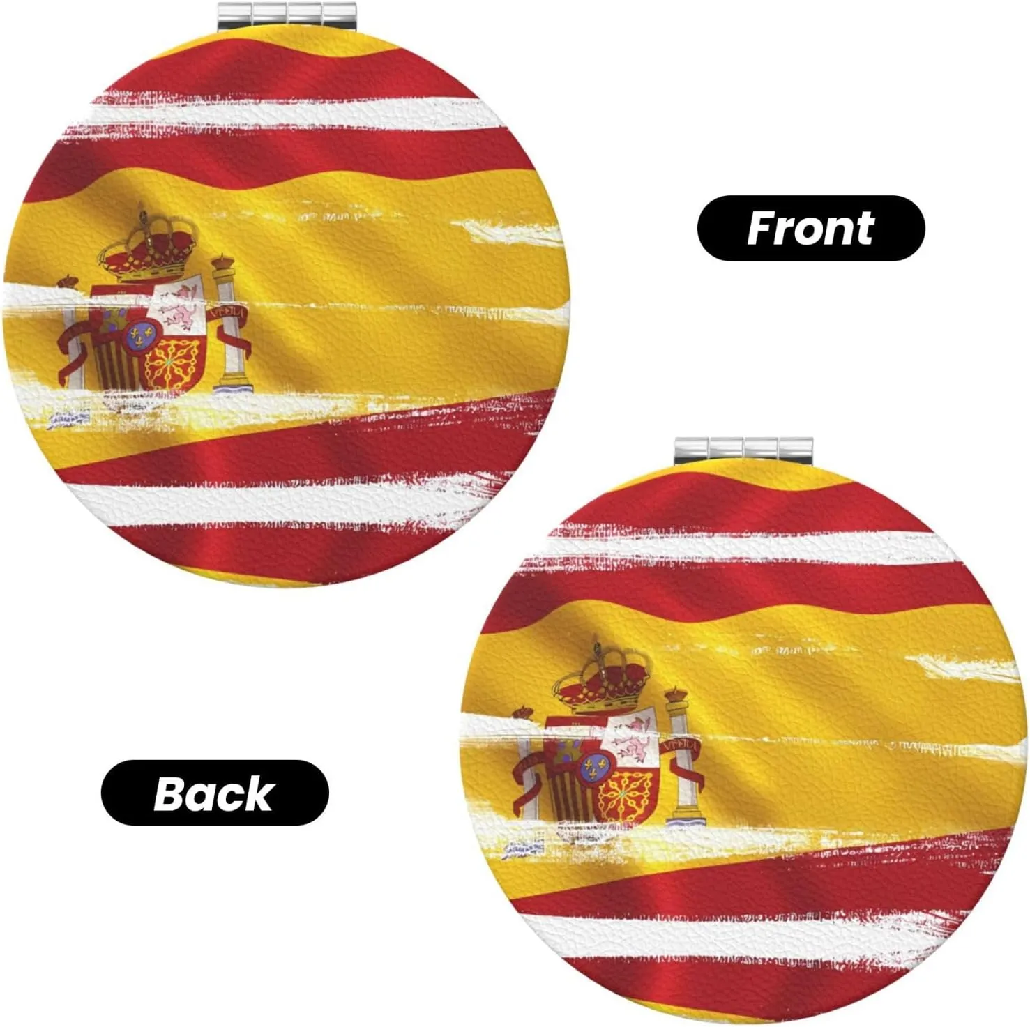 Portable Pocket Makeup Mirror Spain Flag Travel Cosmetic Mirror Round Shape Print Magnifying Compact Mirror for Eyelash