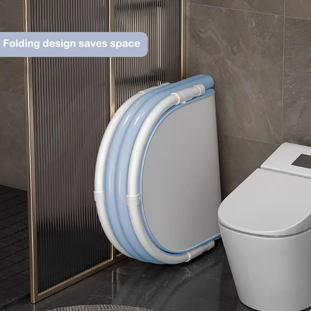Portable Bath Tub No Installation, Foldable Bathtub for Adults, Separate Hot SPA Tub for Shower Stall, Non-Inflatable Ice Bath Tub, Family Soaking Bathtub (Blue, 37.4×21.6×21.6 inch)