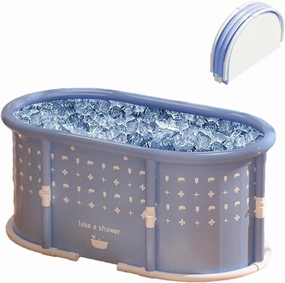 Portable Bath Tub No Installation, Foldable Bathtub for Adults, Separate Hot SPA Tub for Shower Stall, Non-Inflatable Ice Bath Tub, Family Soaking Bathtub (Blue, 37.4×21.6×21.6 inch)