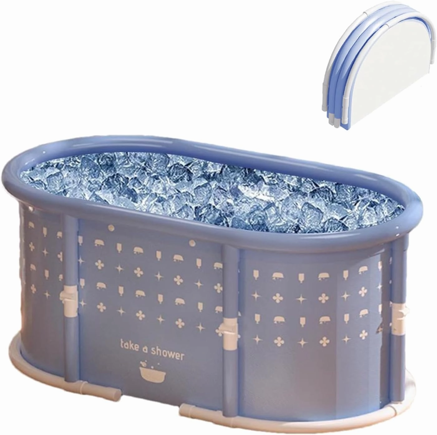 Portable Bath Tub No Installation, Foldable Bathtub for Adults, Separate Hot SPA Tub for Shower Stall, Non-Inflatable Ice Bath Tub, Family Soaking Bathtub (Blue, 37.4×21.6×21.6 inch)