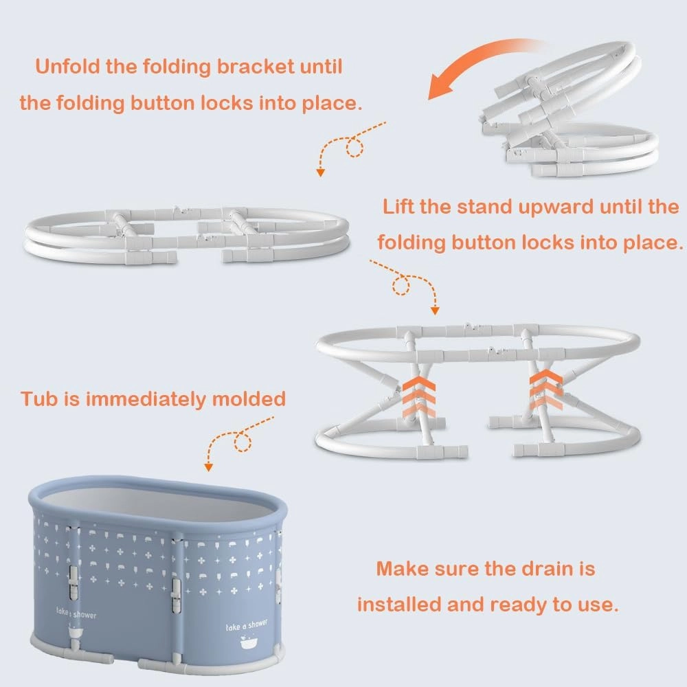 Portable Bath Tub No Installation, Foldable Bathtub for Adults, Separate Hot SPA Tub for Shower Stall, Non-Inflatable Ice Folding Bathubs, Family Soaking Baths (Gray, 37.4×21.6×21.6 inch)