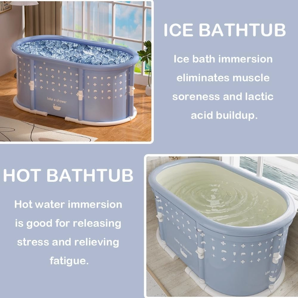 Portable Bath Tub No Installation, Foldable Bathtub for Adults, Separate Hot SPA Tub for Shower Stall, Non-Inflatable Ice Folding Bathubs, Family Soaking Baths (Gray, 37.4×21.6×21.6 inch)