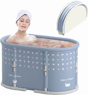 Portable Bath Tub No Installation, Foldable Bathtub for Adults, Separate Hot SPA Tub for Shower Stall, Non-Inflatable Ice Folding Bathubs, Family Soaking Baths (Gray, 37.4×21.6×21.6 inch)