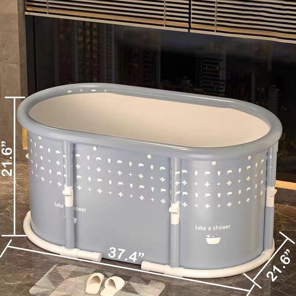 Portable Bath Tub No Installation, Foldable Bathtub for Adults, Separate Hot SPA Tub for Shower Stall, Non-Inflatable Ice Folding Bathubs, Family Soaking Baths (Gray, 37.4×21.6×21.6 inch)