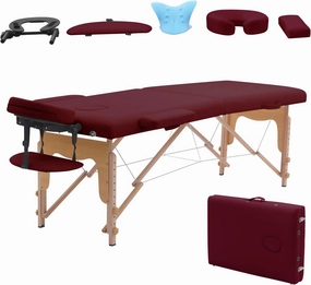 Portable Massage Table with Neck Stretcher, 84 inch Adjustable Lash Bed Massage Bed Tattoo Table for Eyelash Extensions Beauty Tattoo (Table Only, Burgundy)