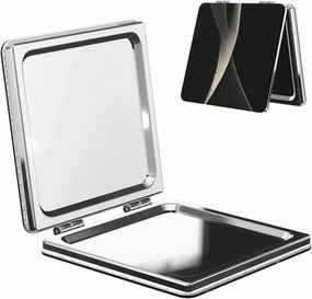 Portable Pocket Makeup Mirror Abstract Curves Travel Cosmetic Mirror Square Print Magnifying Compact Mirror for Eyelash