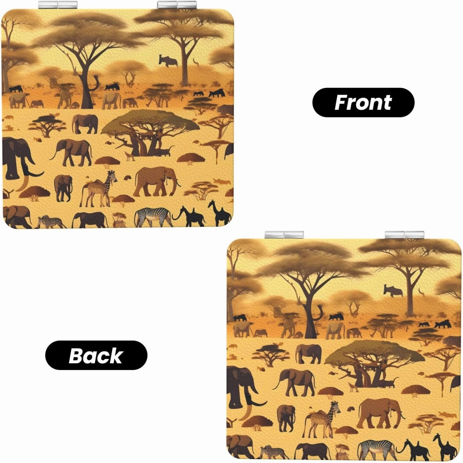 Portable Pocket Makeup Mirror African Grassland Animals Travel Cosmetic Mirror Square Print Magnifying Compact Mirror for Eyelash