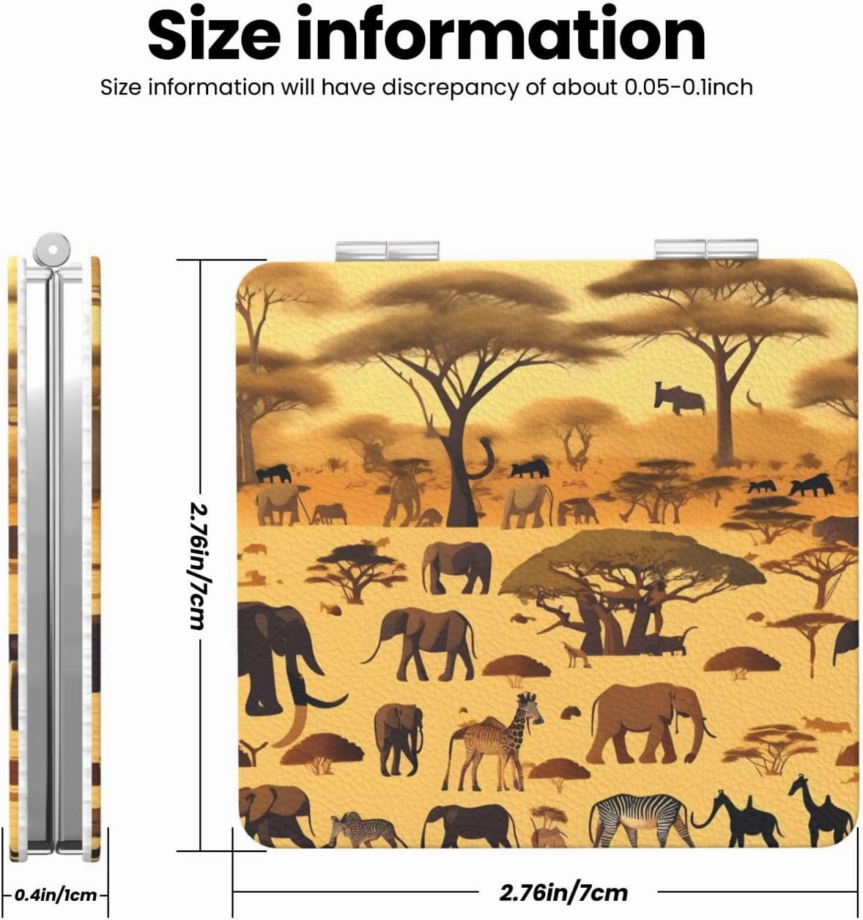 Portable Pocket Makeup Mirror African Grassland Animals Travel Cosmetic Mirror Square Print Magnifying Compact Mirror for Eyelash