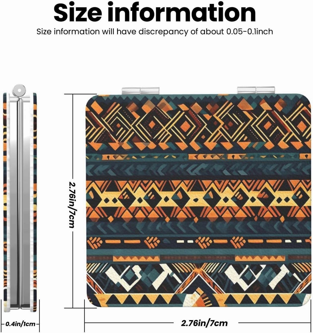 Portable Pocket Makeup Mirror African Tribal Ethnic Texture Travel Cosmetic Mirror Square Print Magnifying Compact Mirror for Eyelash