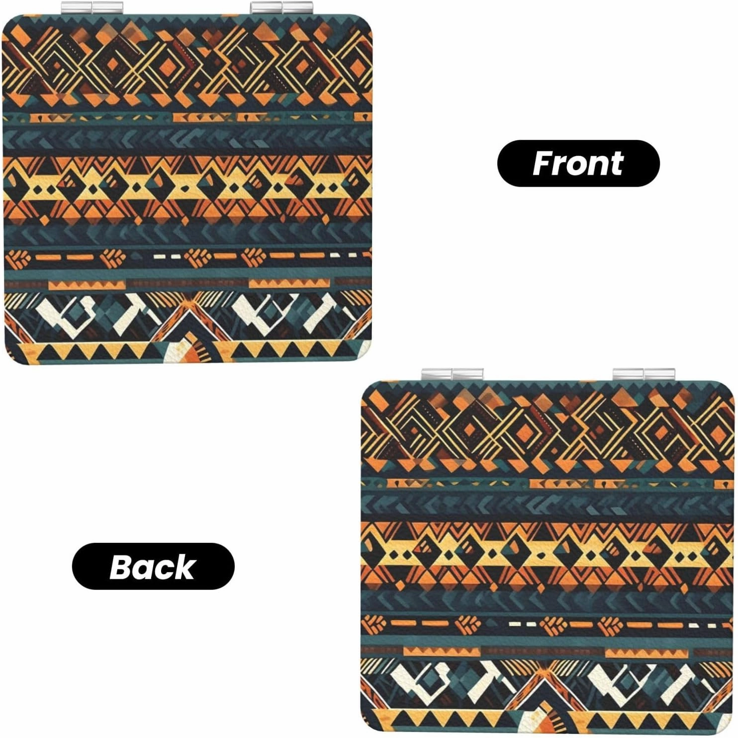 Portable Pocket Makeup Mirror African Tribal Ethnic Texture Travel Cosmetic Mirror Square Print Magnifying Compact Mirror for Eyelash