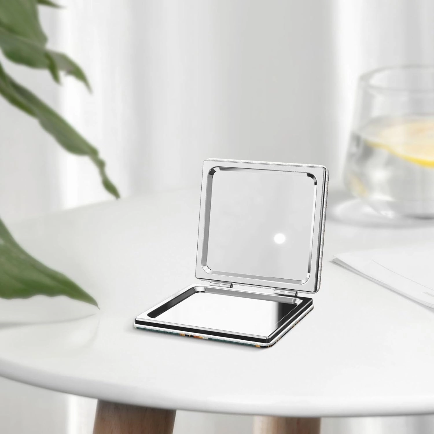 Portable Pocket Makeup Mirror African Tribal Ethnic Texture Travel Cosmetic Mirror Square Print Magnifying Compact Mirror for Eyelash