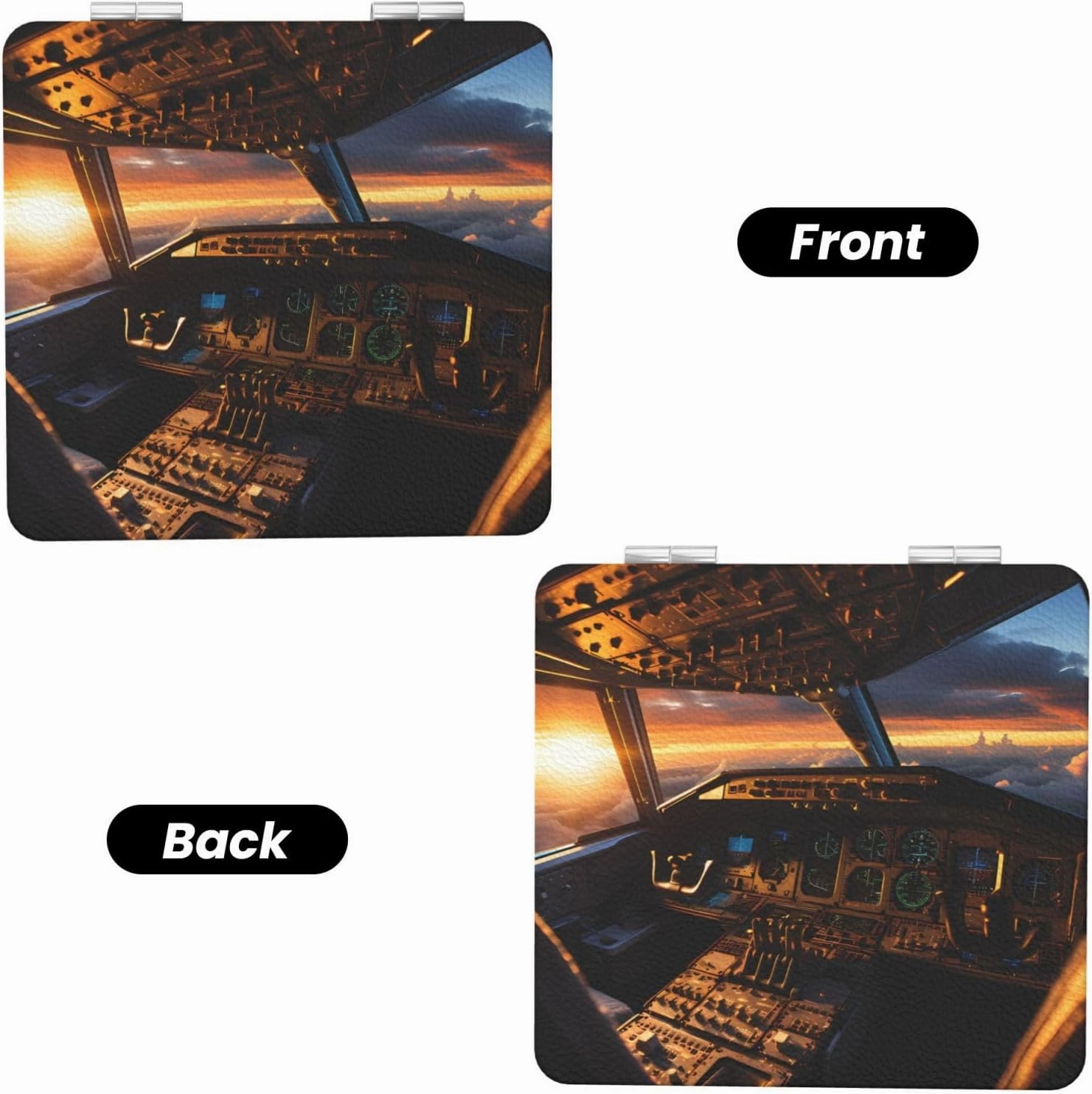 Portable Pocket Makeup Mirror Airplane Cockpit Travel Cosmetic Mirror Square Print Magnifying Compact Mirror for Eyelash