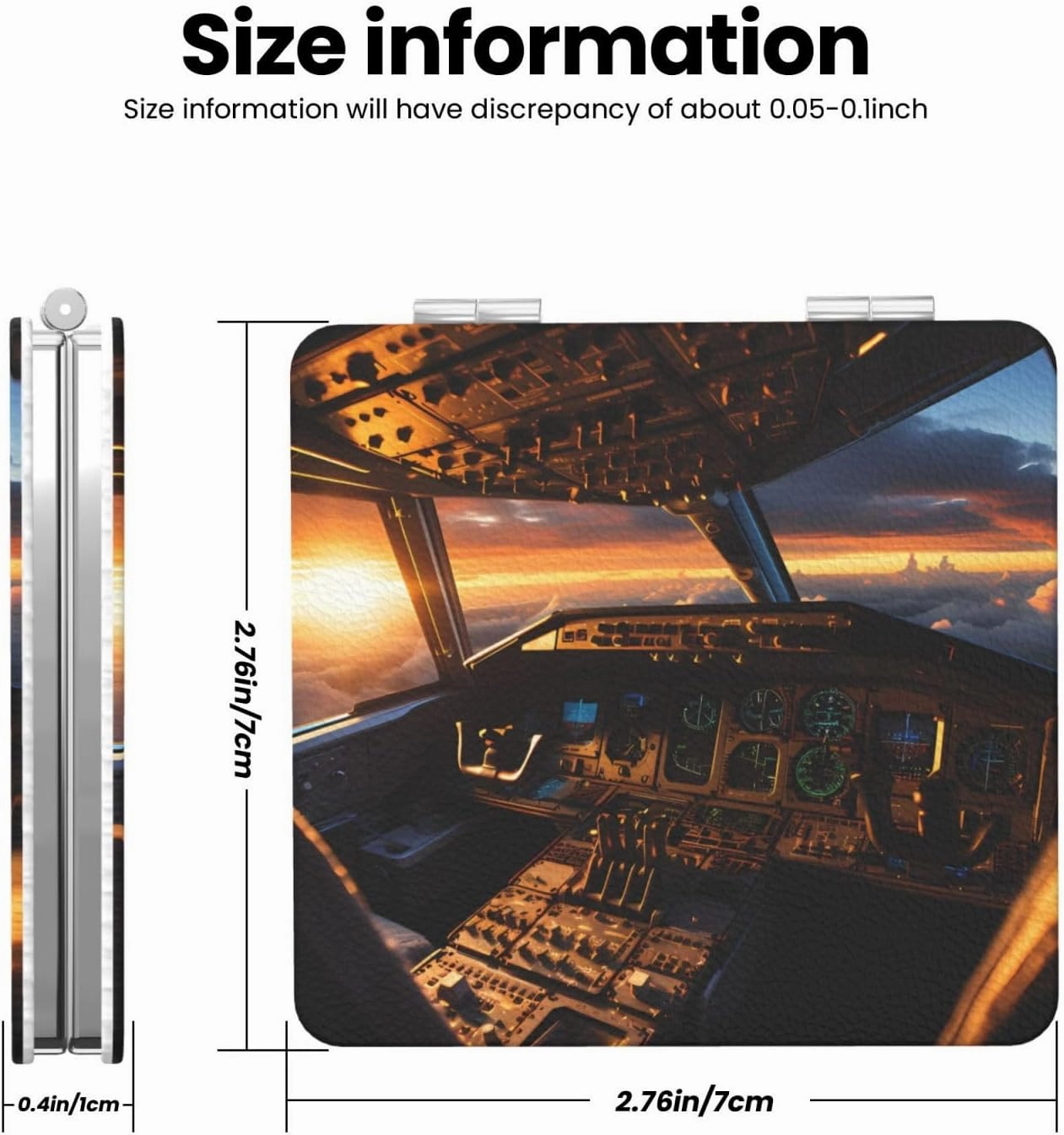 Portable Pocket Makeup Mirror Airplane Cockpit Travel Cosmetic Mirror Square Print Magnifying Compact Mirror for Eyelash