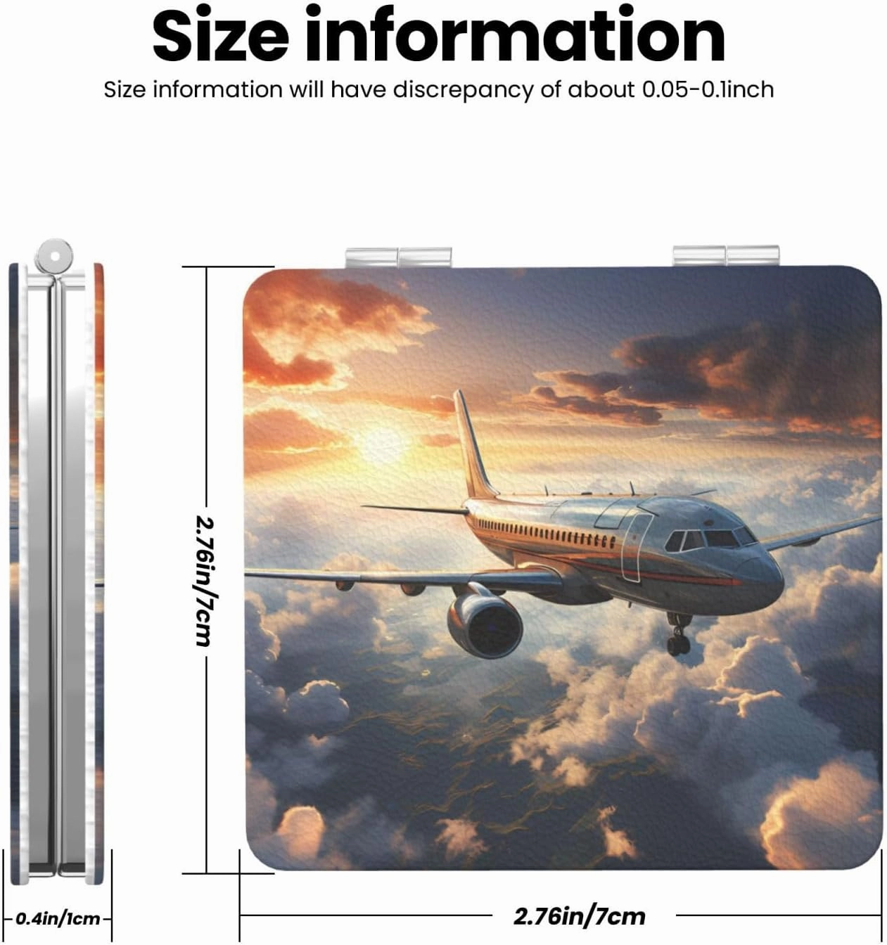 Portable Pocket Makeup Mirror Airplanes are Soaring Travel Cosmetic Mirror Square Print Magnifying Compact Mirror for Eyelash
