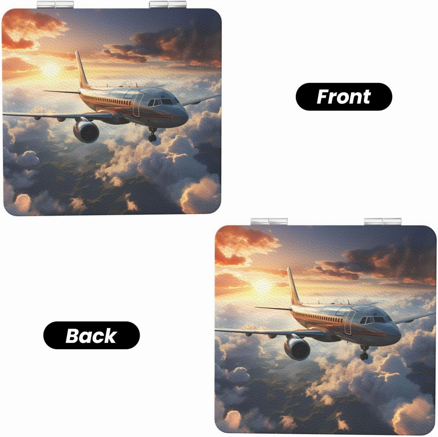 Portable Pocket Makeup Mirror Airplanes are Soaring Travel Cosmetic Mirror Square Print Magnifying Compact Mirror for Eyelash