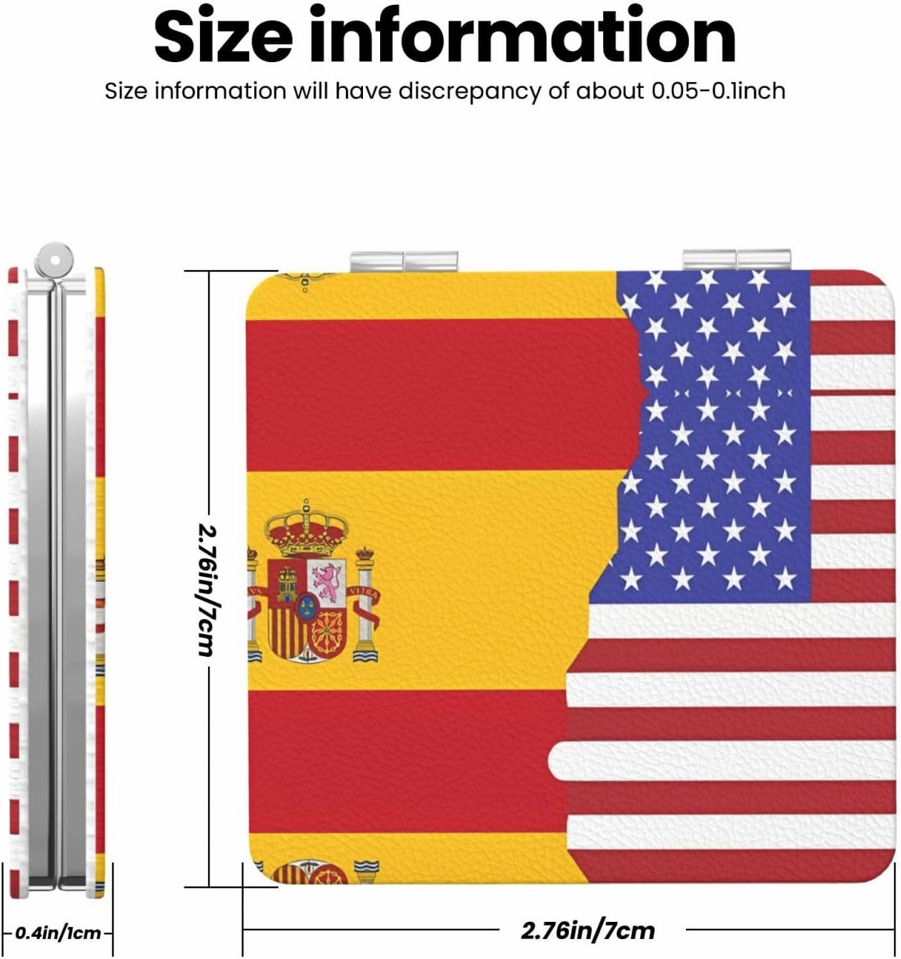 Portable Pocket Makeup Mirror American Spain Flag Travel Cosmetic Mirror Square Print Magnifying Compact Mirror for Eyelash