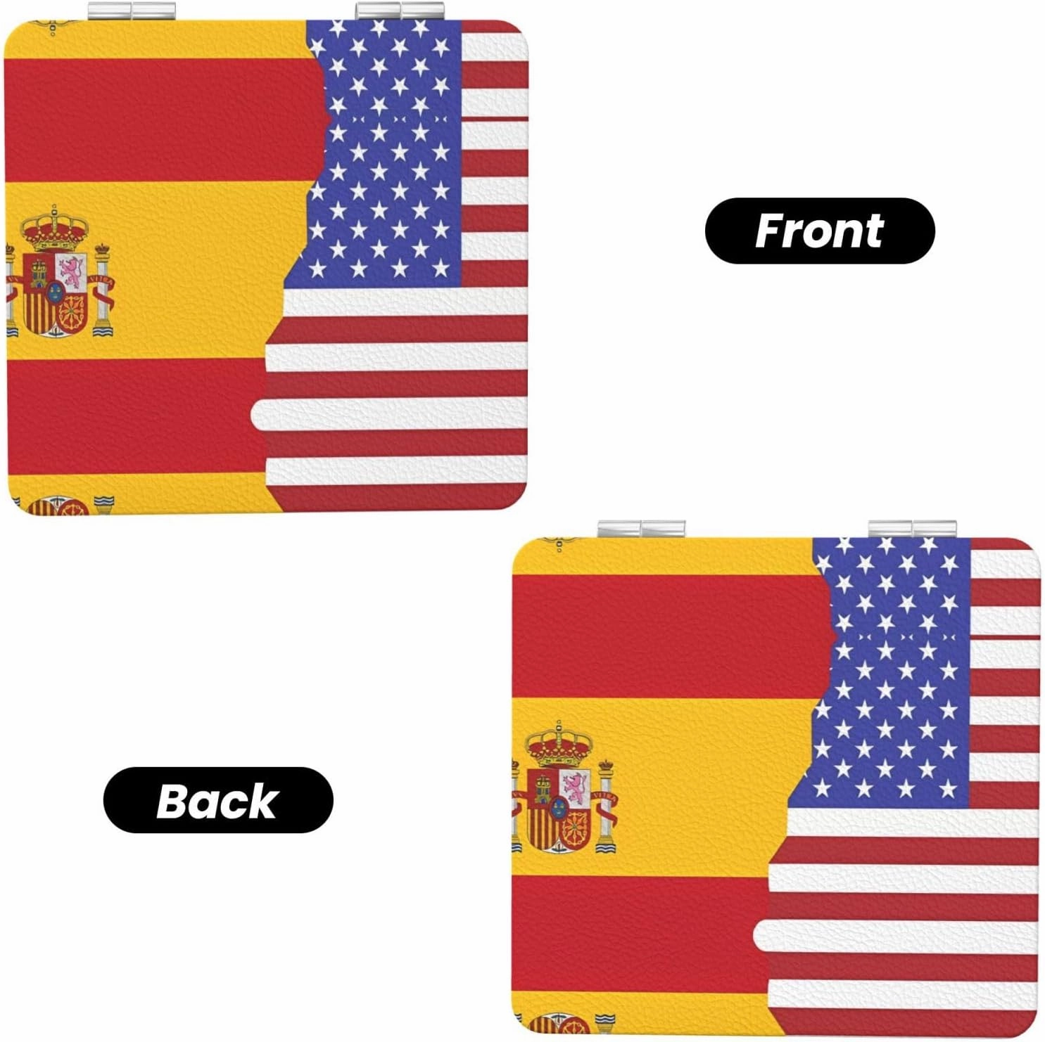 Portable Pocket Makeup Mirror American Spain Flag Travel Cosmetic Mirror Square Print Magnifying Compact Mirror for Eyelash