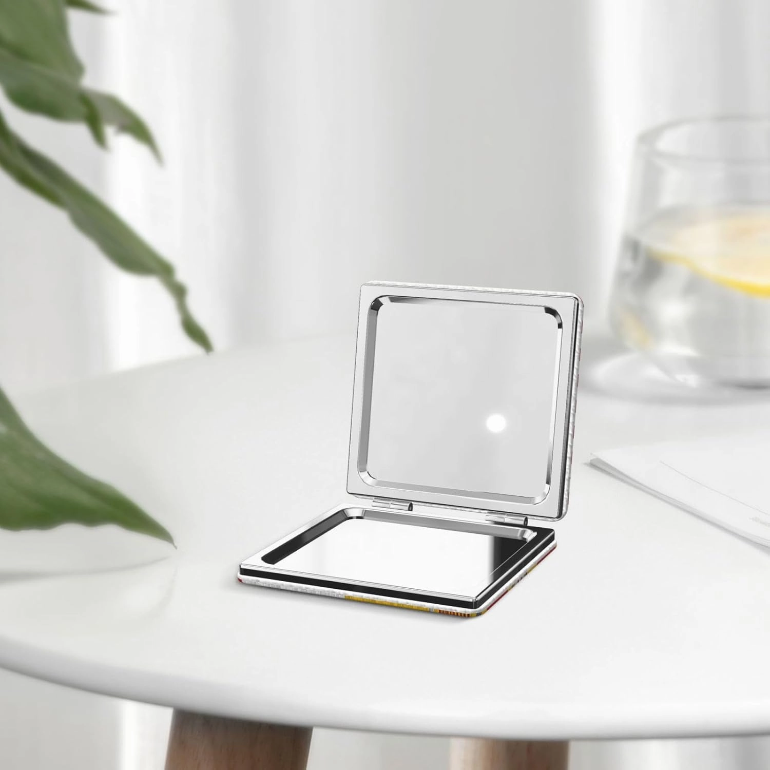 Portable Pocket Makeup Mirror American Spain Flag Travel Cosmetic Mirror Square Print Magnifying Compact Mirror for Eyelash