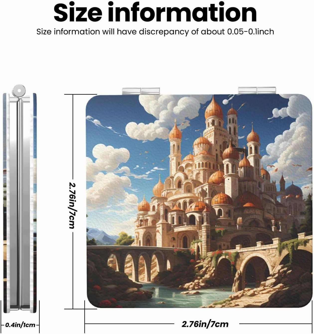 Portable Pocket Makeup Mirror Anime Castle Sky Travel Cosmetic Mirror Square Print Magnifying Compact Mirror for Eyelash