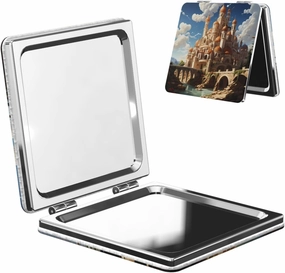 Portable Pocket Makeup Mirror Anime Castle Sky Travel Cosmetic Mirror Square Print Magnifying Compact Mirror for Eyelash