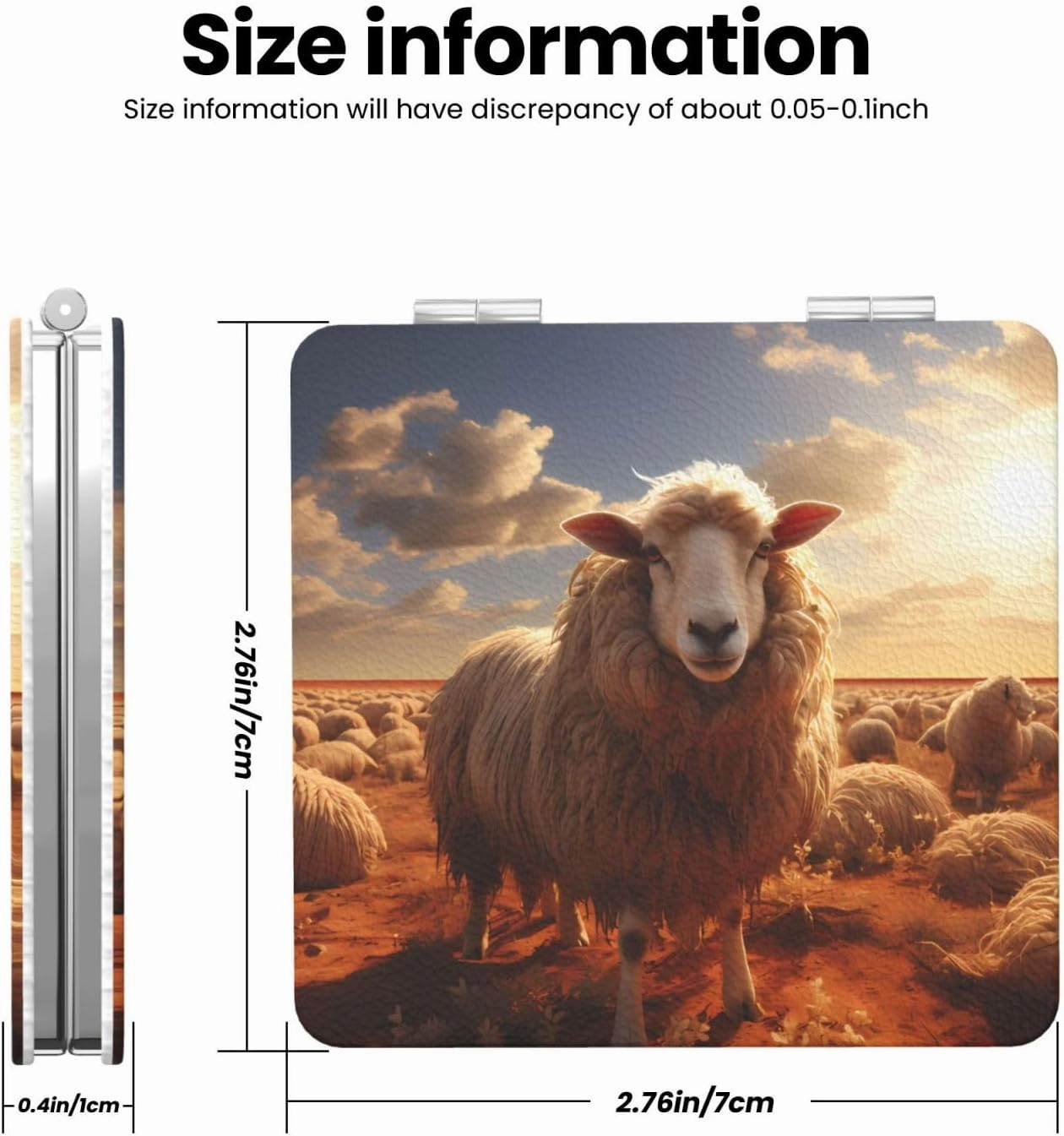 Portable Pocket Makeup Mirror Australian Sheep Travel Cosmetic Mirror Square Print Magnifying Compact Mirror for Eyelash