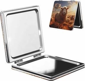 Portable Pocket Makeup Mirror Australian Sheep Travel Cosmetic Mirror Square Print Magnifying Compact Mirror for Eyelash