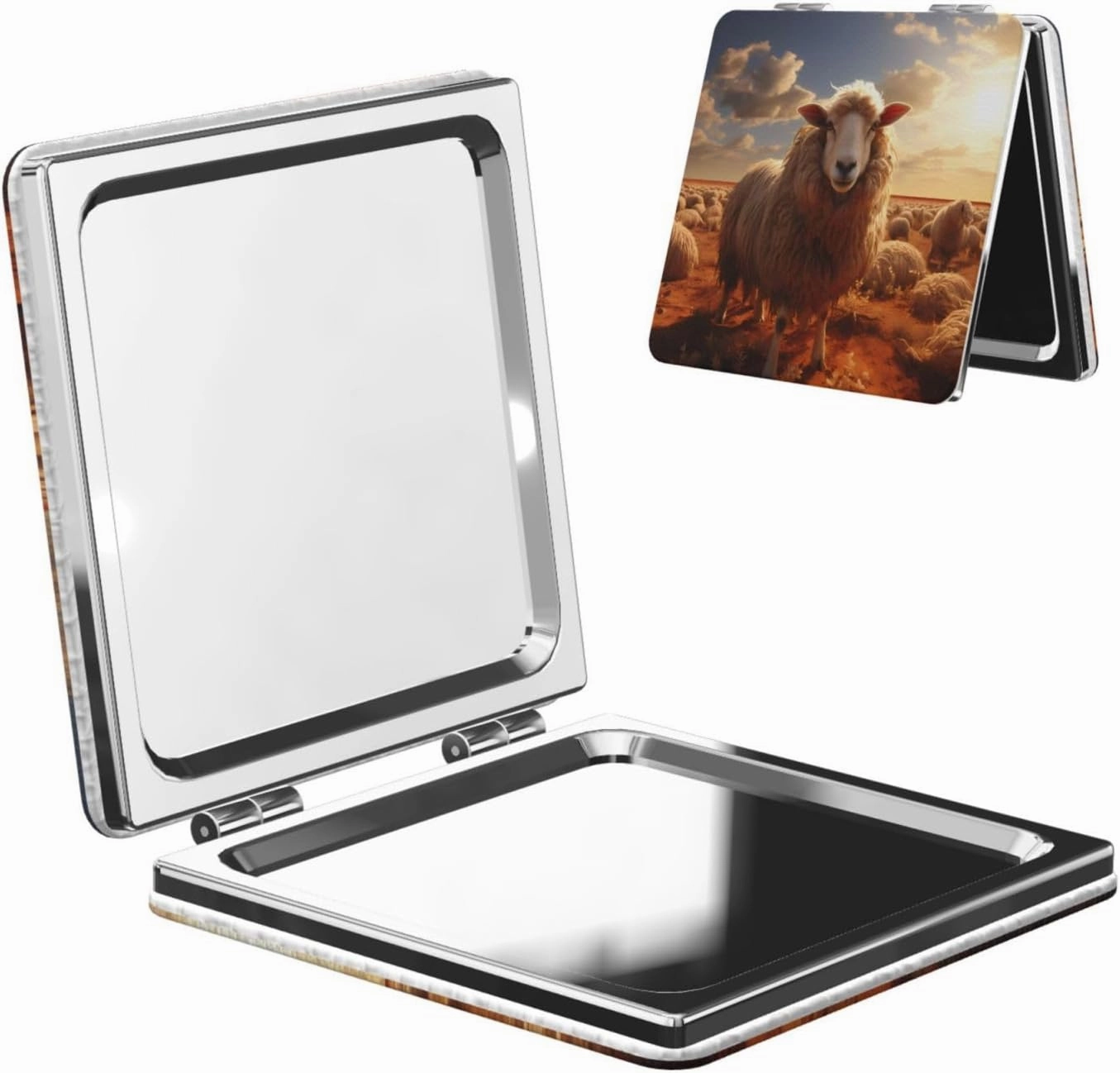Portable Pocket Makeup Mirror Australian Sheep Travel Cosmetic Mirror Square Print Magnifying Compact Mirror for Eyelash