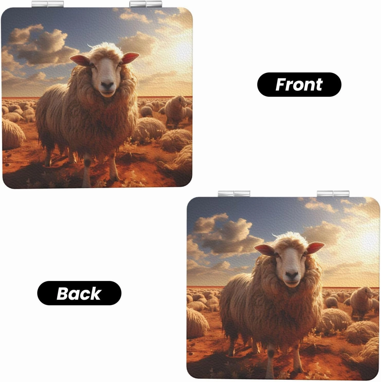 Portable Pocket Makeup Mirror Australian Sheep Travel Cosmetic Mirror Square Print Magnifying Compact Mirror for Eyelash