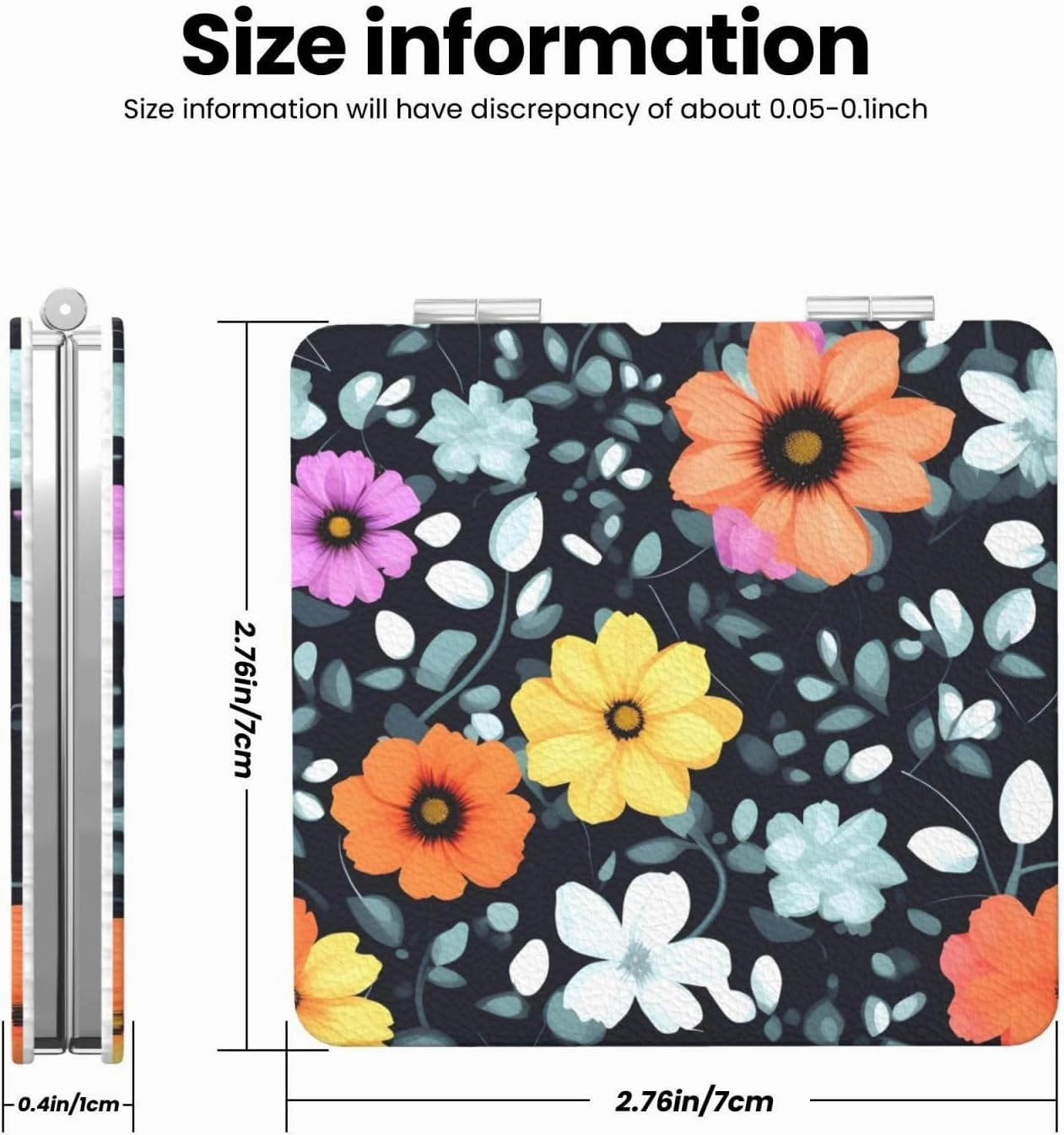 Portable Pocket Makeup Mirror Beautiful Colourful Flowers Travel Cosmetic Mirror Square Print Magnifying Compact Mirror for Eyelash